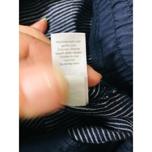 Athleta Cabo Linen Pants Wide Leg Striped Coastal Navy Blue Preppy, 6T - Picture 12 of 13